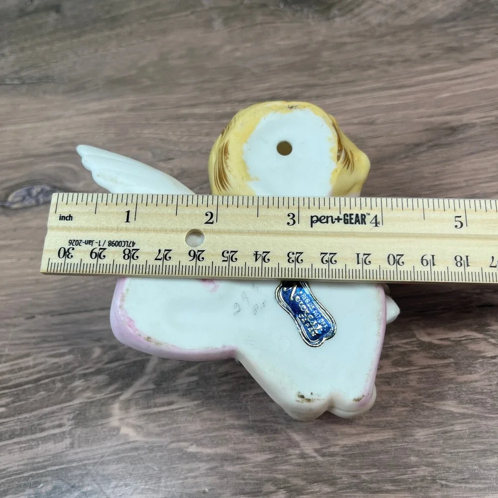 Norcrest Angel Wall Pocket Figurine Pink Blonde Roses Japan Vintage 1950s